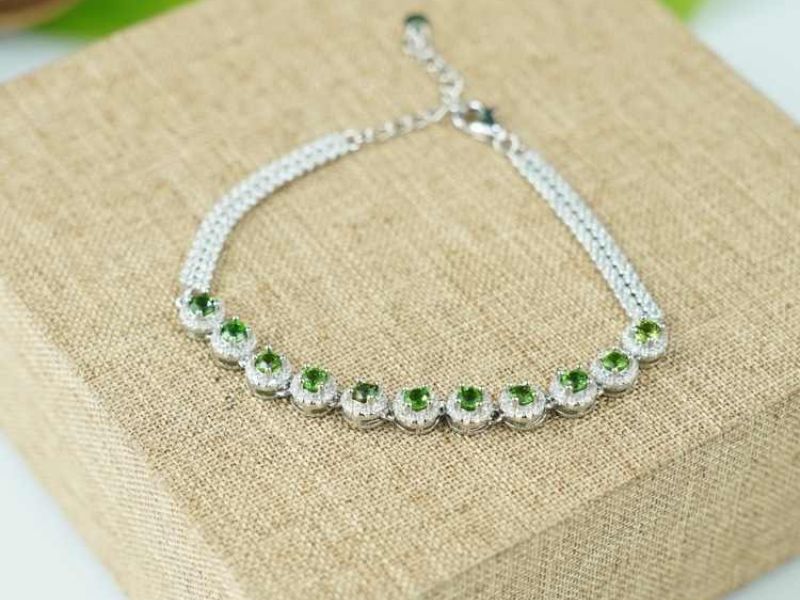 Lắc tay bạc 925 đính đá Diopside thiên nhiên