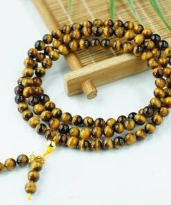 Tràng 108 hạt mắt hổ vàng nâu 6mm mệnh Kim, Thổ